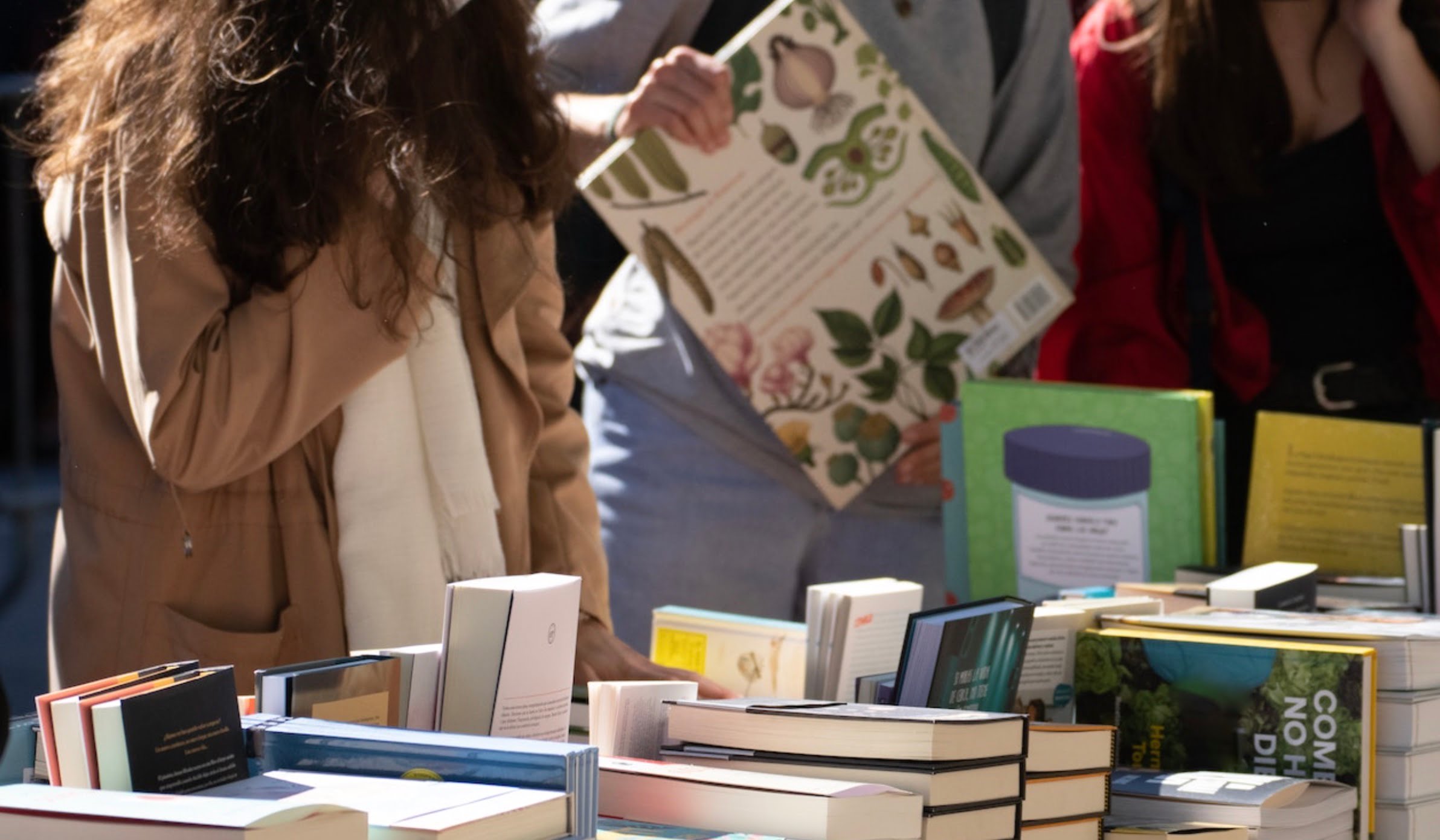 A book fair stall with buyers